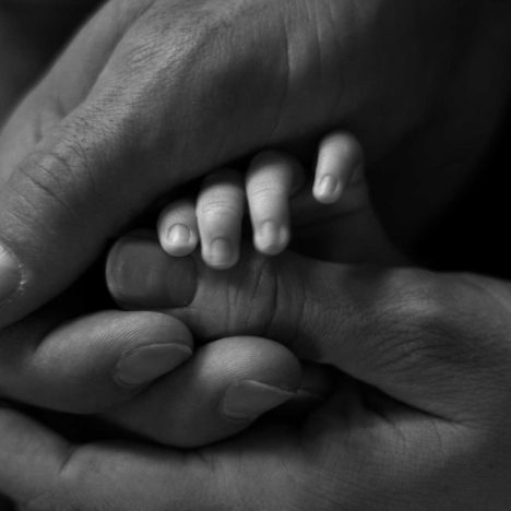 Infants Hand in Black and White